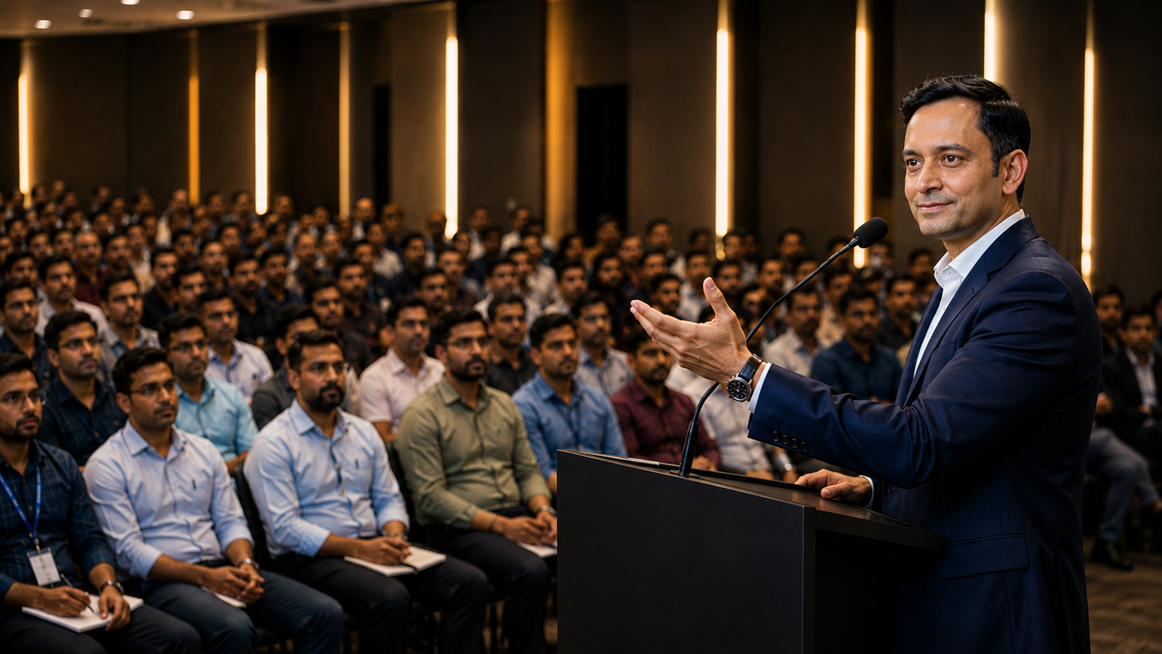 Amitabh Vatsya speaking to the Sadhan investor community